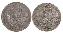 1888 y 1937. Perú. Lima. 1 sol. Lote de 2 monedas en plata. BC/MBC.