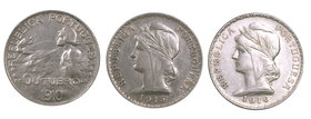 1910 a 1916. Portugal. 1 escudo. Lote de 3 monedas en plata. EBC-/EBC.