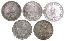 1949 a 1960. Sudáfrica. 5 chelines. Lote de 5 monedas en plata diferentes. EBC/S/C-.