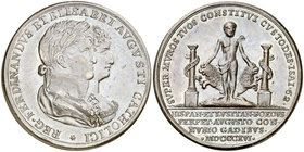 1816. Fernando VII. Cádiz. Matrimonio de Fernando VII con María Isabel de Braganza. Medalla. (Almagro-Gorbea 499 y 500) (Ruiz Trapero 477) (V. 324). 1...