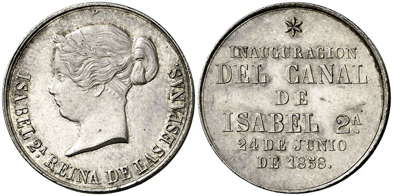 1858. Isabel II. Inauguración del canal de Isabel II (Lozoya). Medalla. (V. 407)...