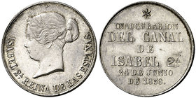1858. Isabel II. Inauguración del canal de Isabel II (Lozoya). Medalla. (V. 407) (V.Q. 14338). 7,70 g. Ø 23 mm. Plata. EBC+.