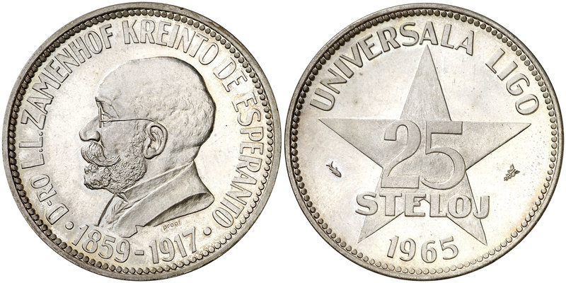 1965. Esperanto (Suiza). 25 steloj. (Kr.UNC. 6). 24,97 g. Ø 38 mm. Plata. Zamenh...