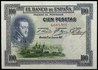 1925. 100 pesetas. (Ed. B127) (Ed. 344). 1 de julio, Felipe II. Sin serie. Sello en seco: GOBIERNO PROVISIONAL. EBC.
