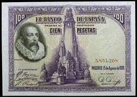 1928. 100 pesetas. (Ed. C6) (Ed. 355). 15 de agosto, Cervantes. Sin serie. Escaso así. S/C.