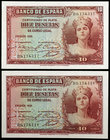 1935. 10 pesetas. (Ed. C15a) (Ed. 364a). Pareja correlativa, serie B. S/C-.