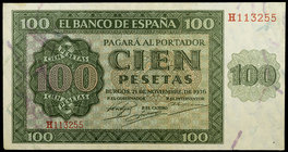 1936. Burgos. 100 pesetas. (Ed. D22a) (Ed. 421a). 21 de noviembre. Serie H. Leve doblez. EBC+.