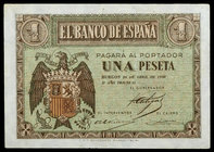 1938. Burgos. 1 peseta. (Ed. D29a) (Ed. 428a). 30 de abril. Serie M. Doblez central. EBC-.