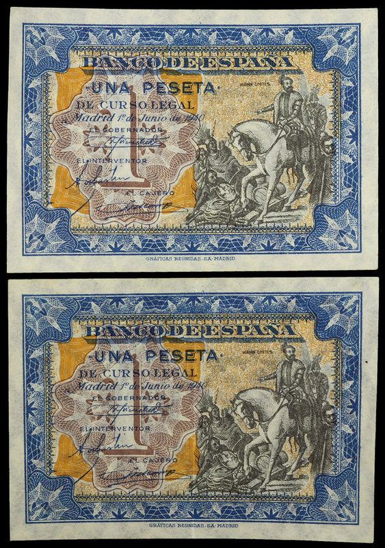 1940. 1 peseta. (Ed. D42a) (Ed. 441a). 1 de junio, Hernán Cortés. Pareja correla...