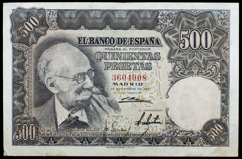 1951. 500 pesetas. (Ed. D61) (Ed. 460). 15 de noviembre, Benlliure. Sin serie. M...