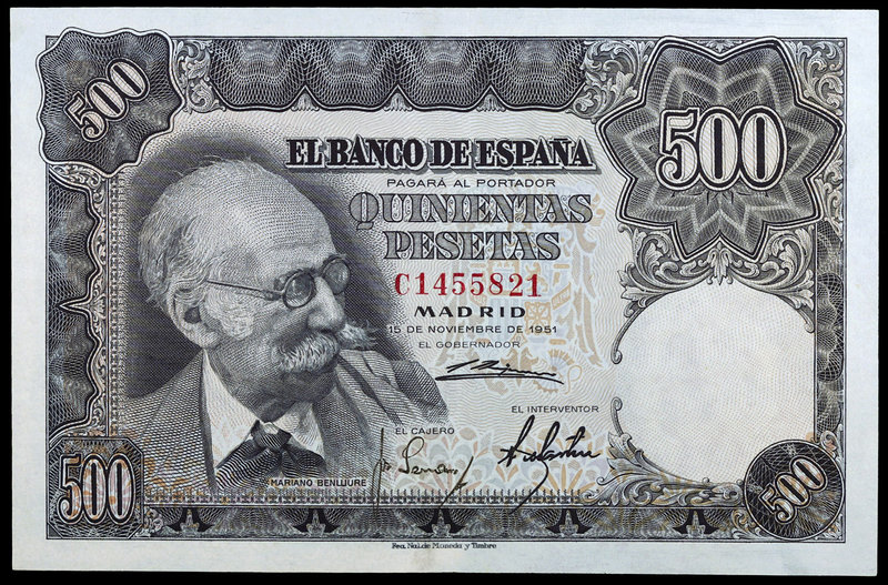 1951. 500 pesetas. (Ed. D61a) (Ed. 460a). 15 de noviembre, Benlliure. Serie C. L...