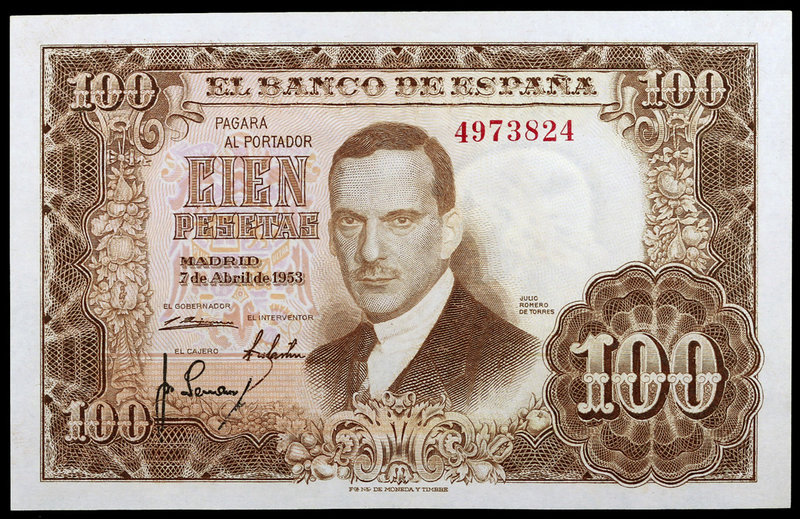 1953. 100 pesetas. (Ed. D65) (Ed. 464). 7 de abril, Romero de Torres. Sin serie....