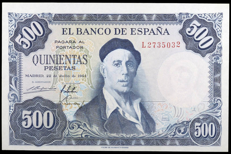 1954. 500 pesetas. (Ed. D69b) (Ed. 468b). 22 de julio, Zuloaga. Serie L. S/C-.
