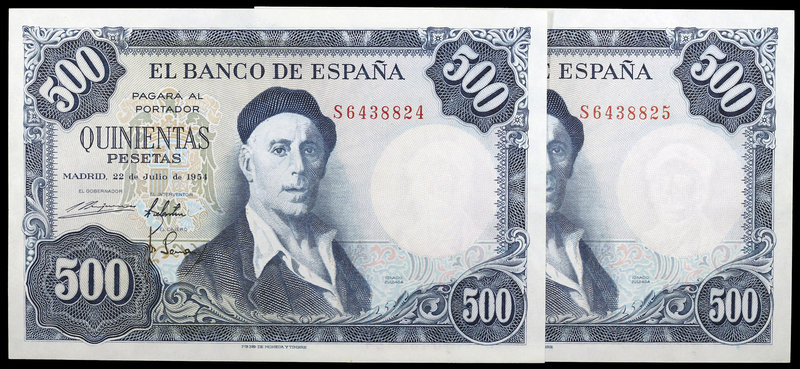 1954. 500 pesetas. (Ed. D69b) (Ed. 468b). 22 de julio, Zuloaga. Pareja correlati...