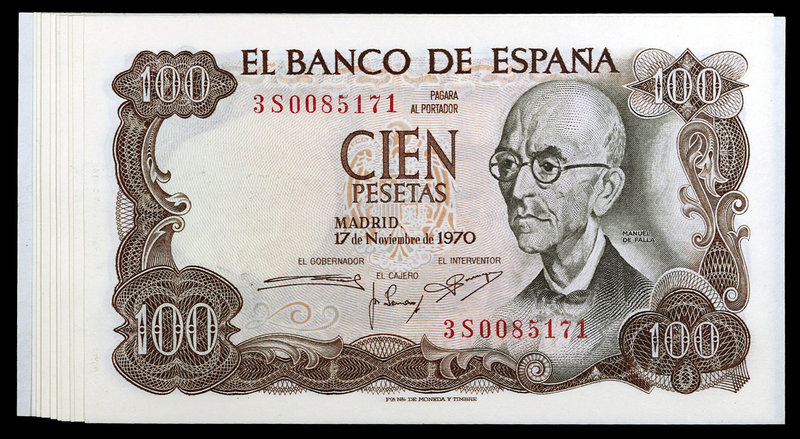 1970. 100 pesetas. (Ed. D73b) (Ed. 472c). 17 de noviembre, Falla. 18 billetes co...