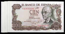 1970. 100 pesetas. (Ed. D73b) (Ed. 472c). 17 de noviembre, Falla. 24 billetes, series 6A, 6B, 6D a 6N y 6P a 6Z. S/C-/S/C.