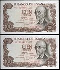 1970. 100 pesetas. (Ed. D73c var) (Ed. 472d). 17 de noviembre, Falla. Pareja correlativa, serie 9C. S/C.