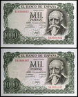 1971. 1000 pesetas. (Ed. D75b) (Ed. 474c). 17 de septiembre, Echegaray. 2 billetes, series 5A y 5Z. S/C.