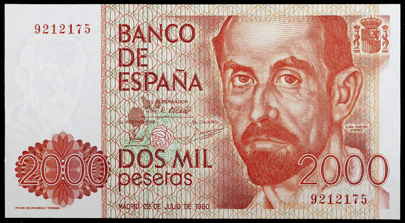 1980. 2000 pesetas. (Ed. E5) (Ed. 479). 22 de julio, Juan Ramón Jiménez. Sin ser...