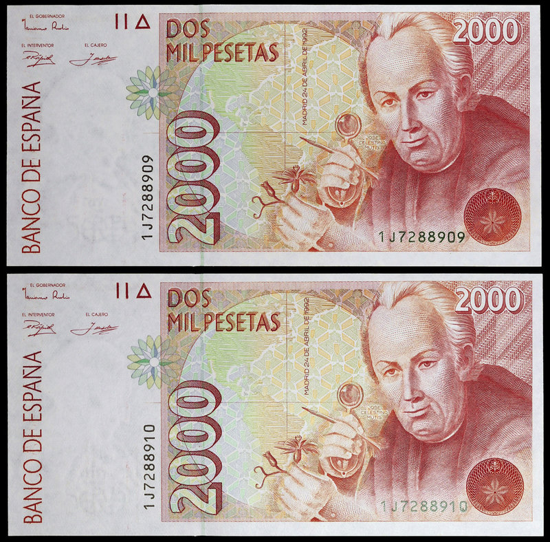 1992. 2000 pesetas. (Ed. E8a) (Ed. 482a). 24 de abril, Mutis. Pareja correlativa...