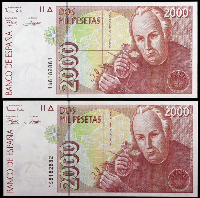 1992. 2000 pesetas. (Ed. E8c) (Ed. 482A). 24 de abril, Mutis. Pareja correlativa...