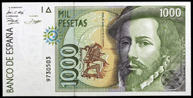 1992. 1000 pesetas. (Ed. E9) (Ed. 483). 12 de octubre, Hernán Cortés / Pizarro. Sin serie. S/C.
