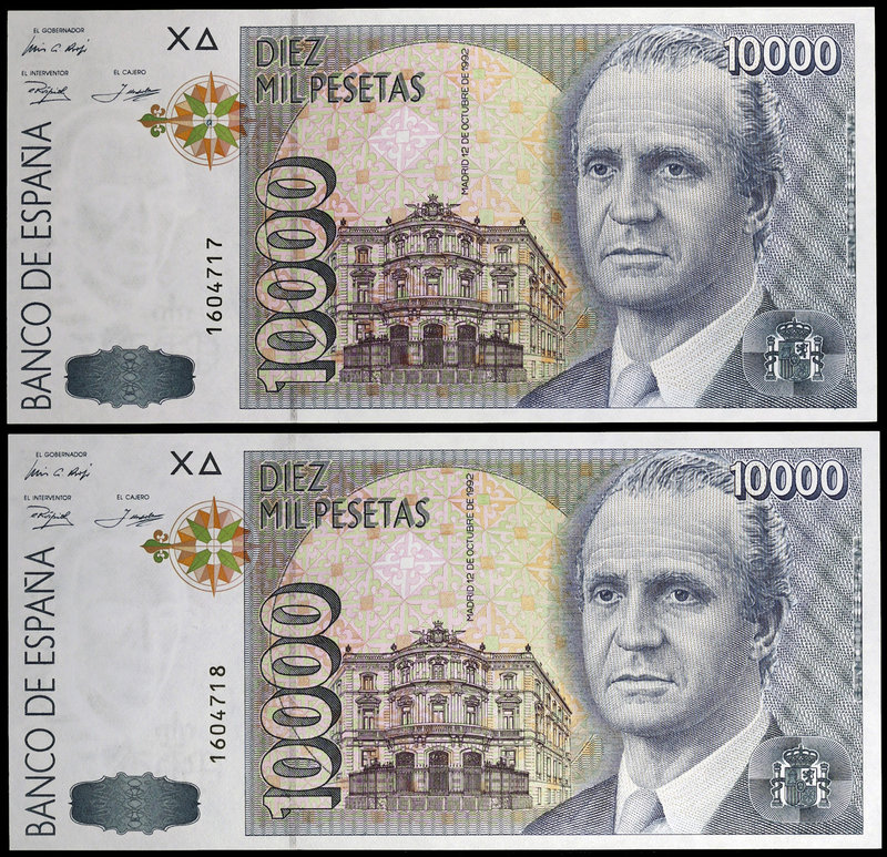 1992. 10000 pesetas. (Ed. E11) (Ed. 485). 12 de octubre, Juan Carlos I. Pareja c...