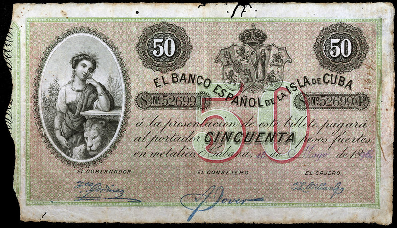 1896. Banco Español de la Isla de Cuba. 50 pesos. (Ed. CU71) (Ed. 74). 15 de may...