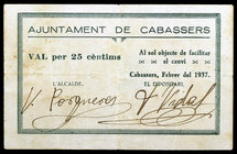 Cabassers. 25 céntimos. (T. 646a). Nº 0061. Raro. MBC.