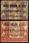 Calaf. 50 céntimos y 1 peseta. (T. 676 y 677). 2 billetes en celuloide. Escasos. MBC+/EBC-.