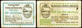 Caldes de Malavella. 25 y 50 céntimos. (T. 693 y 694). 2 billetes. Escasos. BC+/MBC-.