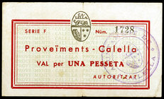 Calella. Proveïments. 1 peseta. (T. 699d). Raro. MBC-.