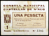 Castellar de N'Hug. 1 peseta. (T. 812a). Manchitas. Raro. MBC-.