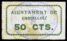 Castellolí. 50 céntimos. (T. 877). Cartón. Manchitas. Raro. MBC.