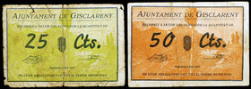 Gisclareny. 25 y 50 céntimos. (T. 1313 y 1314). 2 billetes. Raros. BC-/BC+.