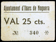 Ibars de Noguera. 25 céntimos. (T. 1442a). Cartón nº 340. Raro. MBC.