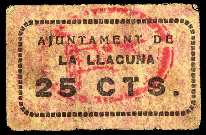 Llacuna, la. 25 céntimos. (T. 1503). Cartón. Escaso. MBC-.