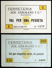 Manresa. Ferreteria Sol Germans i Cia. 50 céntimos y 1 peseta. (AL. 3173 y 3174). 2 billetes. EBC+.