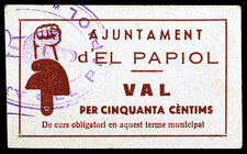 Papiol, el. 50 céntimos. (T. 2053g). Cartón nº 13. Raro así. EBC+.