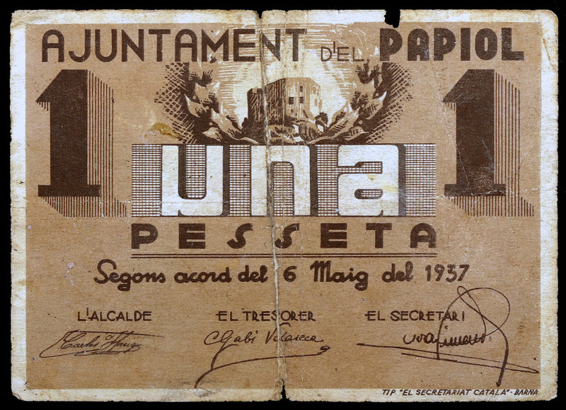 Papiol, el. 1 peseta. (T. 2054). Nº 000027. BC.