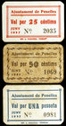 Penelles. 25, 50 céntimos y 1 peseta. (T. 2083a, 2084a y 2085a). 3 cartones, serie completa. Escasos. BC/EBC.