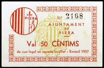 Piera. 50 céntimos. (T. 2104). Raro así. EBC+.