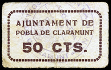 Pobla de Clarament. 50 céntimos. (T. 2187). Cartón. Raro. MBC-.