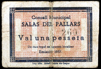 Salàs de Pallars. 1 peseta. (T. 2589). Cartón nº 260. Escaso. BC.