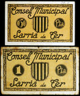 Sarrià de Ter. 50 céntimos y 1 peseta. (T. 2642 y 2643). 2 billetes, serie completa. BC/MBC+.