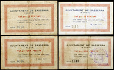 Sasserra de Bages. 50 céntimos (dos) y 1 peseta (dos). (T. 2666, 2666a y 2667 (dos)). 4 billetes. BC/MBC-.