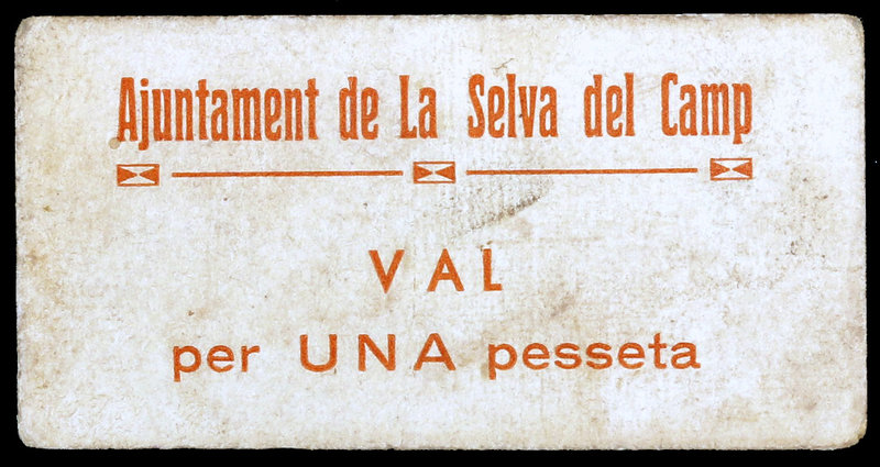 Selva del Camp, la. 1 peseta. (T. 2688). Cartón. Raro. MBC.