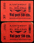Soleràs, el. 50 céntimos. (T. 2763). 2 cartones, pareja correlativa. Escasos. BC+/MBC+.