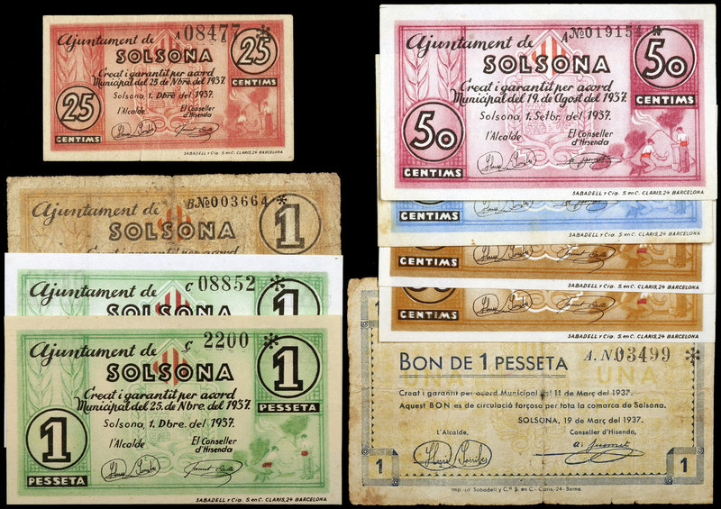 Solsona. 25, 50 céntimos (cuatro) y 1 peseta (cuatro). (T. 2777 a 2780, 2781 (do...