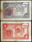 Vilanova del Vallès. 50 céntimos y 1 peseta. (T. 3283c y 3284c). 2 billetes, serie completa. Escasos. BC/BC+.